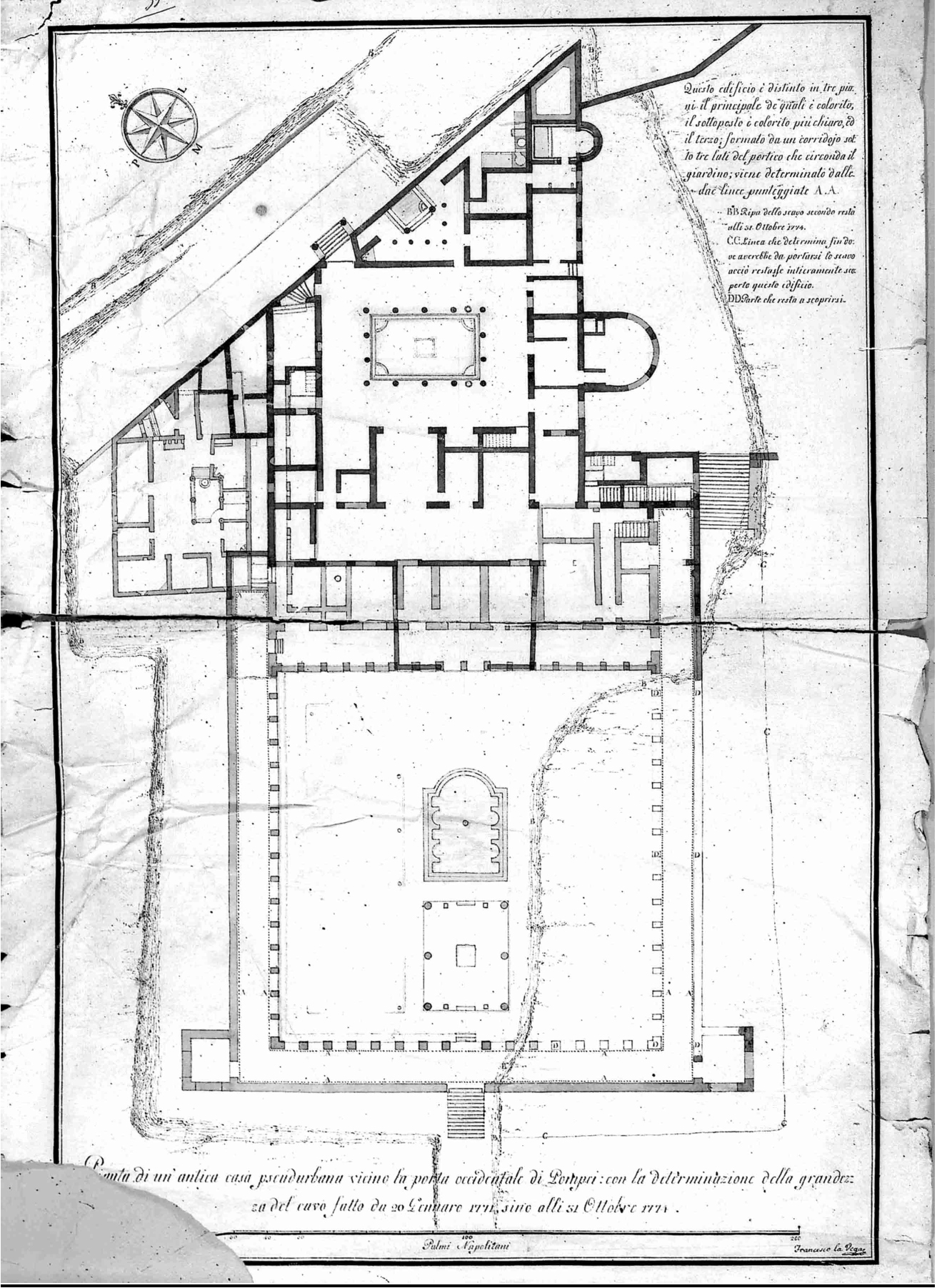 Villa of Diomedes. Plan of all three levels excavated from 20th January 1771 to 31st October 1774 by F. la Vega.

Now in Naples, Archivio di Stato, Raccolta pianta e disegni, XXIV, 5.